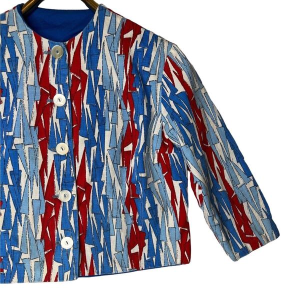 Vintage 60s Size Medium Button Front Cropped Jacket MCM Mod Mid Century - Picture 4 of 7